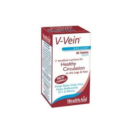 Health Aid V-Vein es un suplemento formulado para ayudar a mantener las venas fuertes y la salud de los vasos sanguíneos, y cons